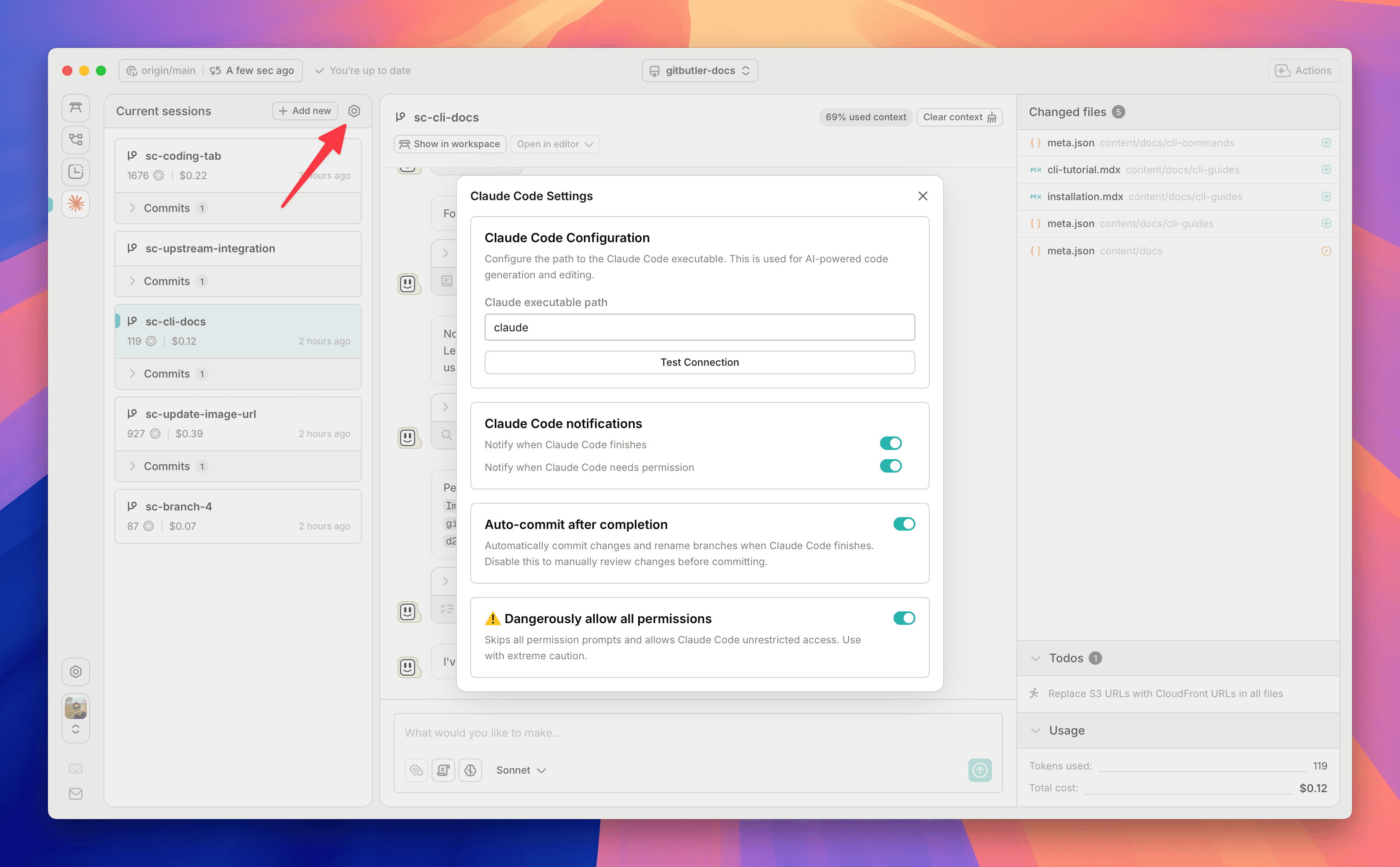 Agent settings modal
